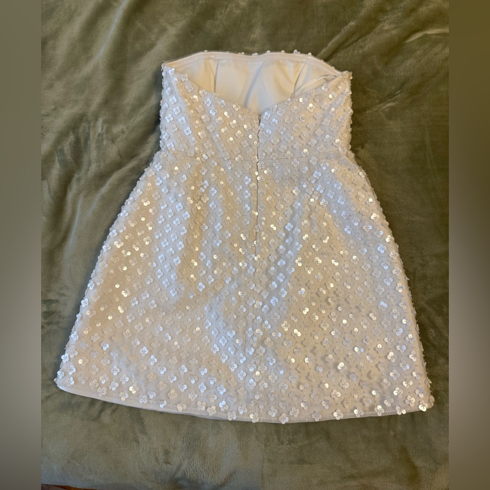 Dessy Pearl Sequin Strapless Mini Dress | Size 8 | Bridal / Cocktail - Picture 7 of 11